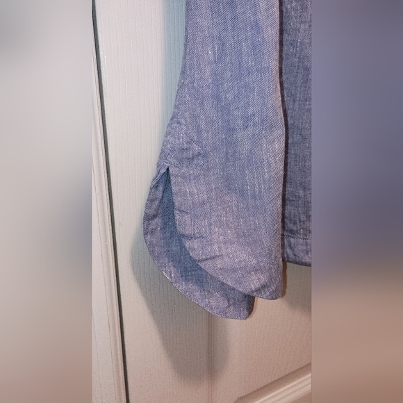 Chico's Linen blue Gold Tunic Top Size 8 - Picture 8 of 8